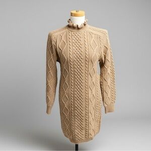 NWOT J. Crew Camel Cable Knit Turtleneck Sweater Dress